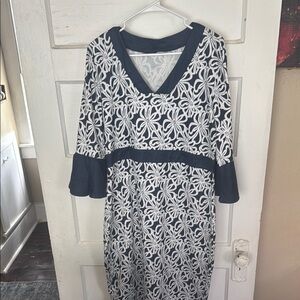 Elegant Navy and White Floral Dress